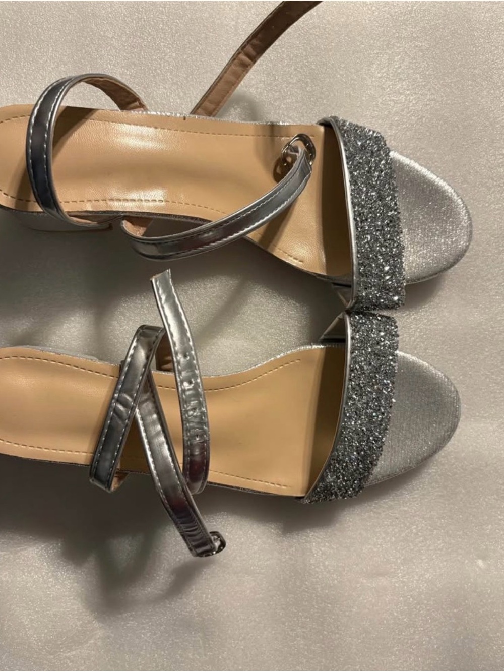 Lulu's Silver Glitter Strap Heeled Sandals
